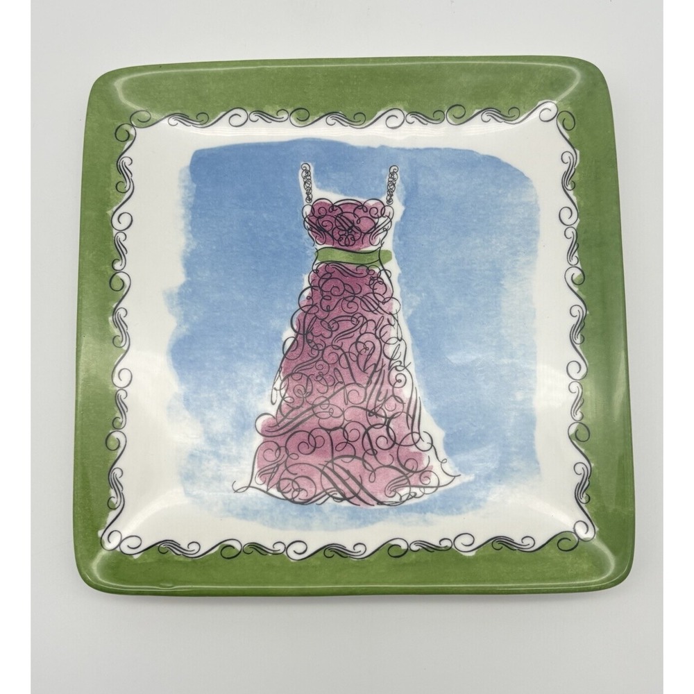 Pier 1 Imports Ceramic Appetizer Plate Pink Dress Green Sash Fashion Themed